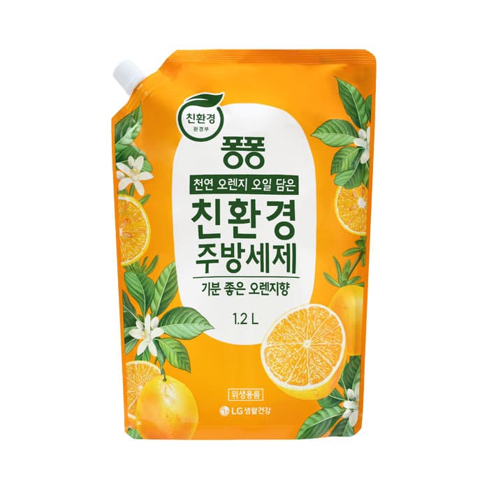 엘지생활건강 퐁퐁 오렌지향 친환경 주방세제 리필 1.2L, 4개