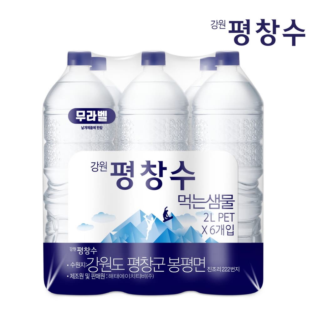 강원 평창수 무라벨 생수 2L, 12개