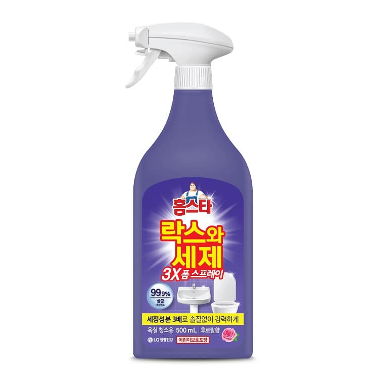 엘지생활건강 홈스타 락스와 세제 3X 폼 스프레이 후로랄향 500ml, 4개