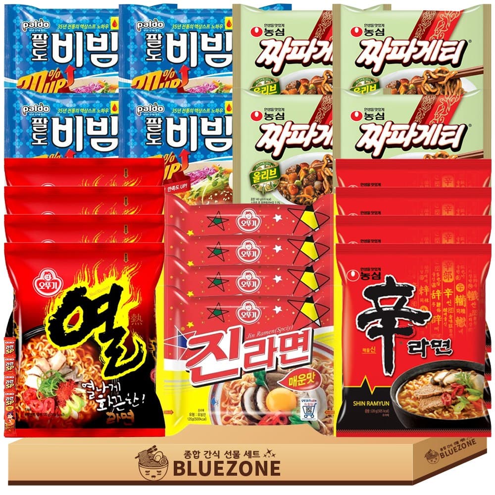 봉지라면 C세트 신라면4 진라면매운맛4 짜파게티4 팔도비빔면4 열라면4 라면스틱4  1세트