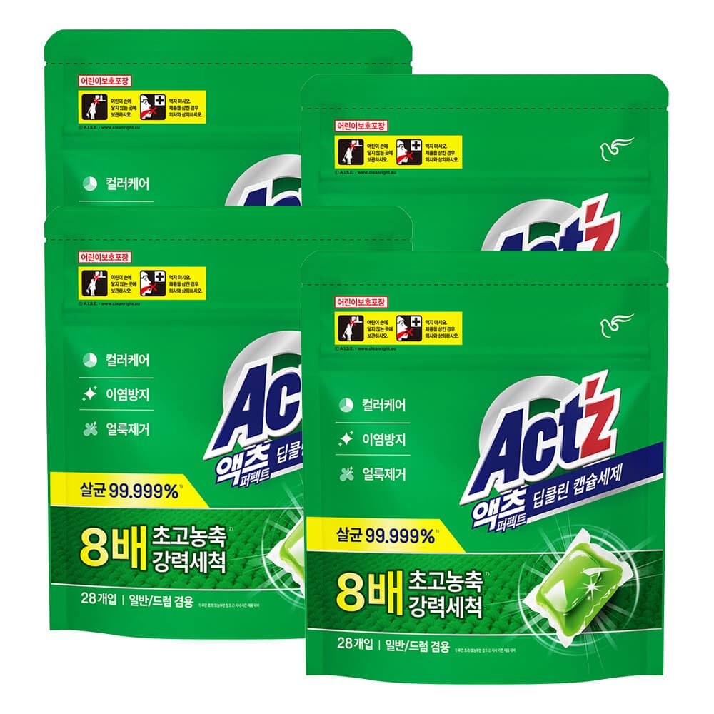 피죤 액츠 퍼펙트 딥클린 캡슐세제 28개입 4개 세탁세제