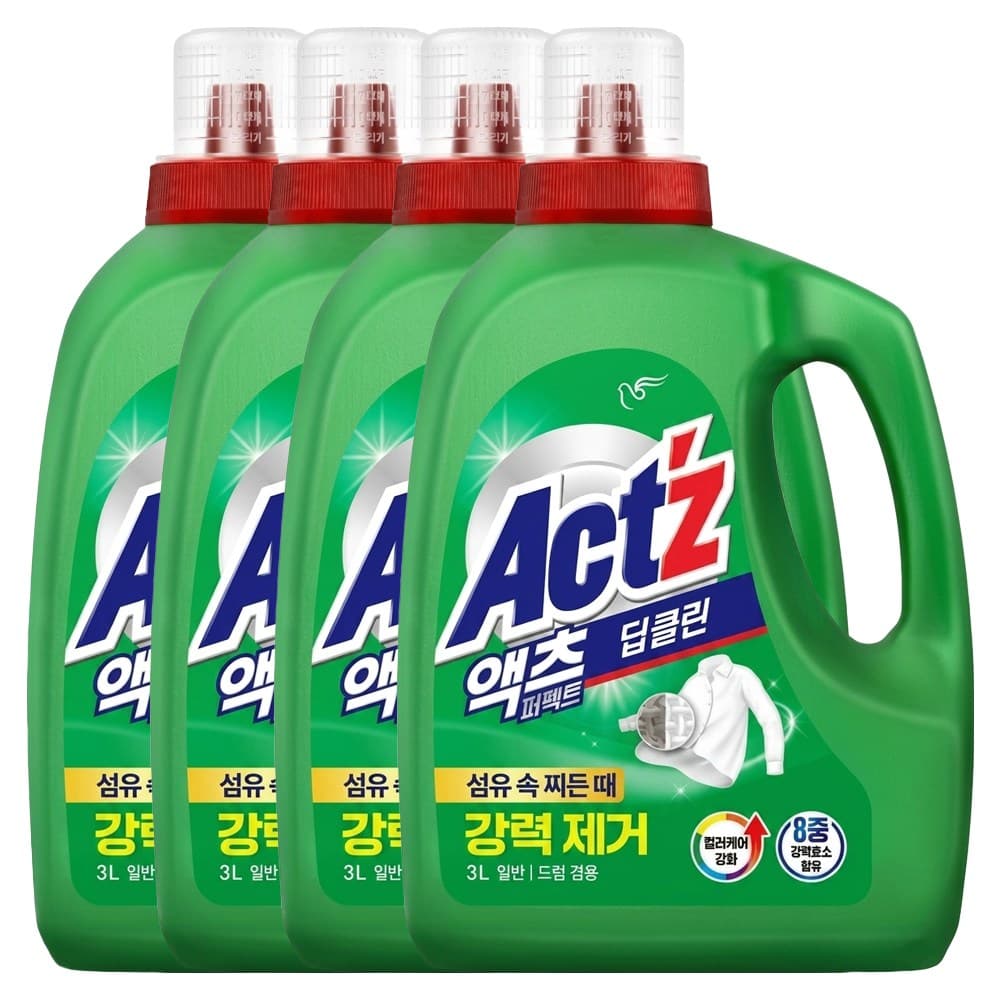 액츠 퍼펙트 딥클린 일반드럼겸용 용기 3L X 4개(1박스) 액츠 퍼펙트 액체세제 딥클린 3L x4개 (일반드럼겸용 4개