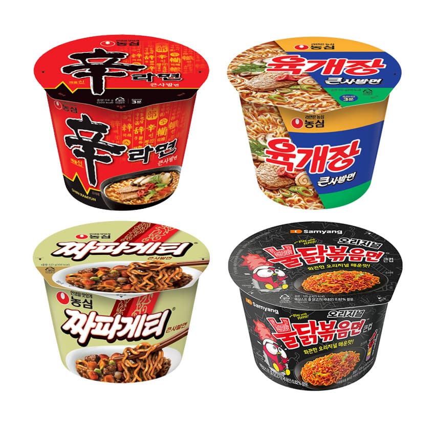 컵라면 신라면 짜파게티 육개장 불닭볶음면 각4개씩 16개 매운맛 큰사발