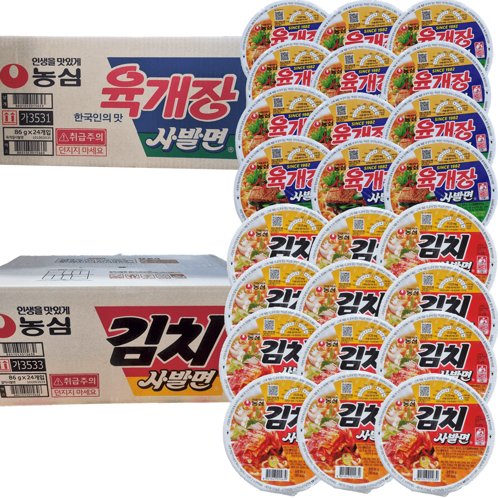 농심 컵 라면 육개장 사발면 86g 12개+김치사발면 12 총 24개 1박스