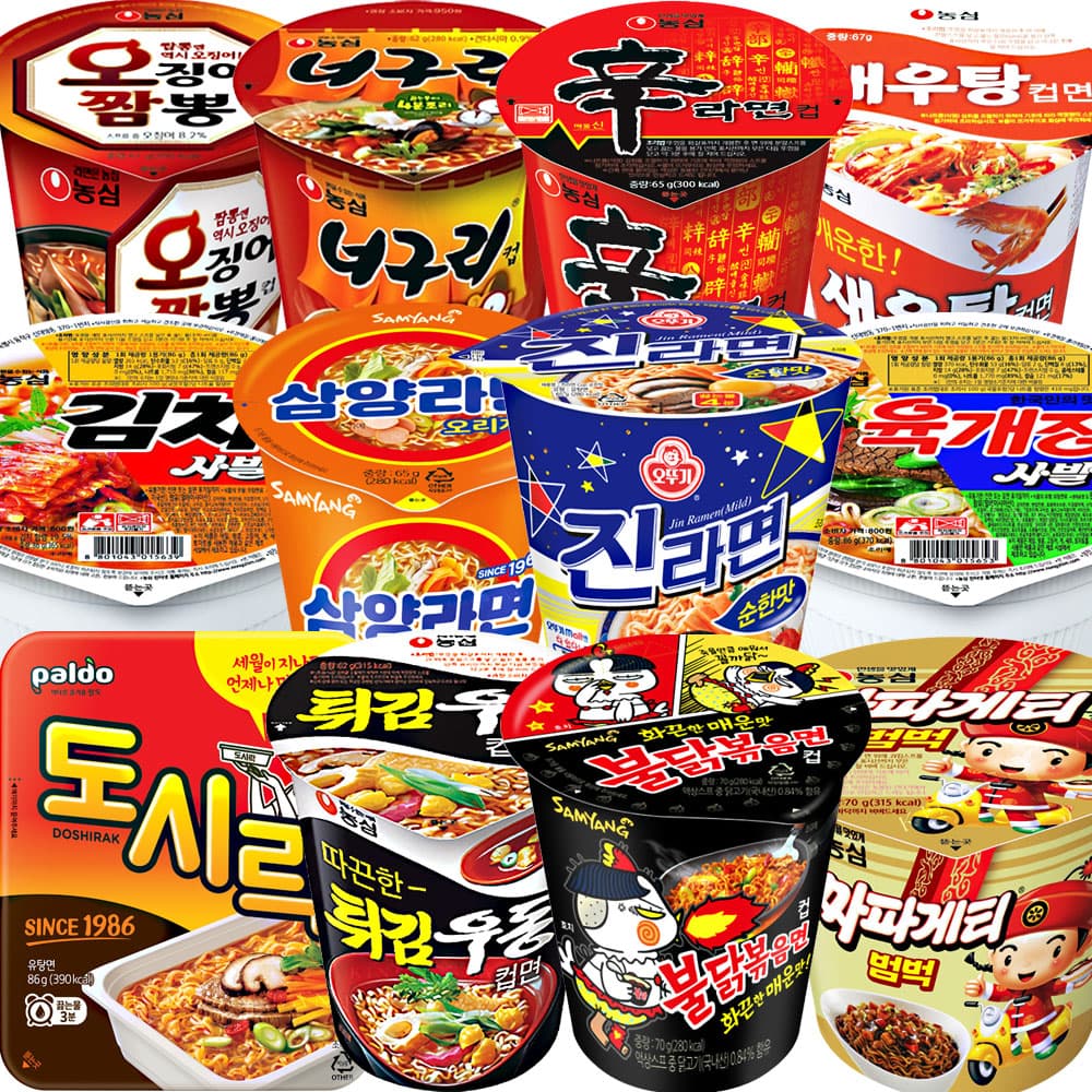 (12개)신라면+너구리 새우탕 김치 육개장사발면 삼양 진 튀김우동 불닭 짜파 오짬 도시락