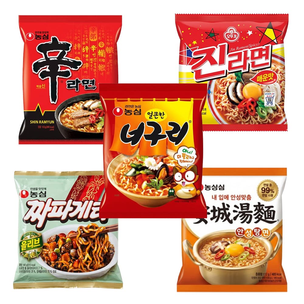 봉지라면 신라면+너구리+진라면 매운맛+짜파게티+안성탕면
