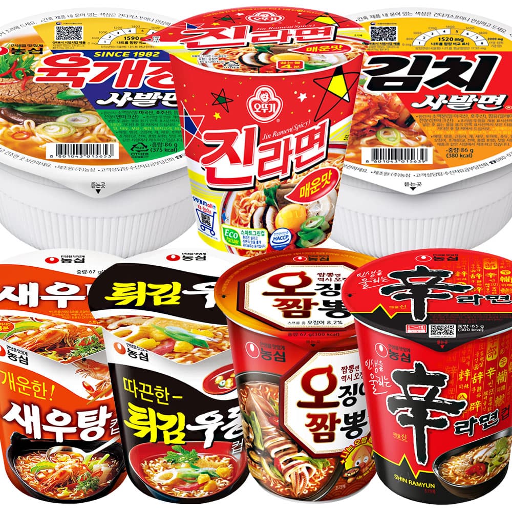 농심 신라면 소컵+육개장사발면+김치+오징어짬뽕+새우탕+튀김우동+진라면 매운맛 컵라면 외 130종