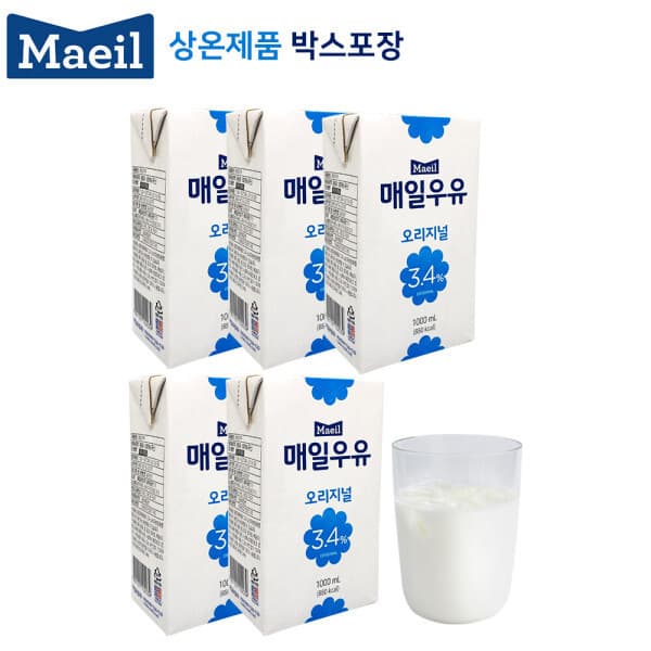 매일우유 매일우유 오리지널 3.4% 멸균우유 1000ml 흰우유 국산원유100% 5개입