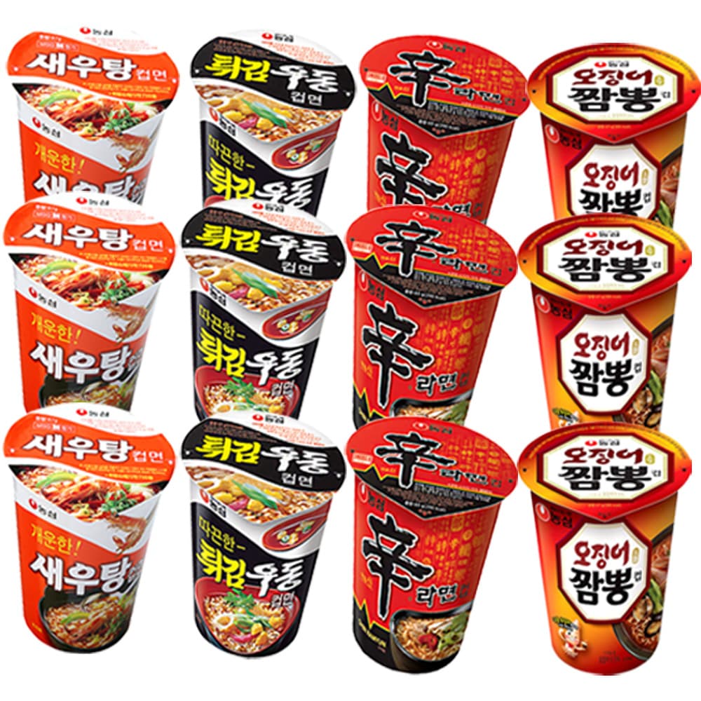 컵라면 소컵 새우탕면+튀김우동+신라면컵라면+오징어짬뽕컵라면 3개씩 작은컵 사발면