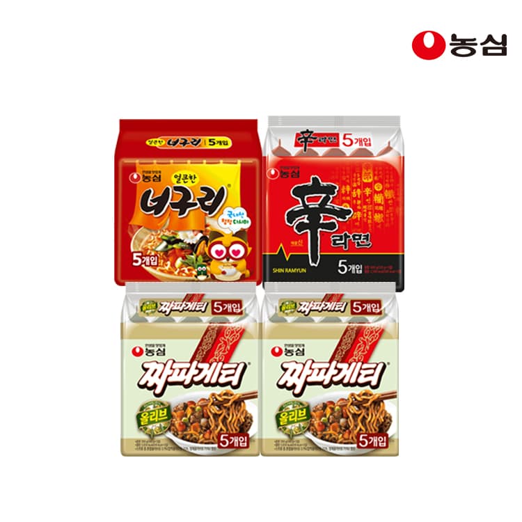 농심 신라면 5개+짜파게티 10개+얼큰한너구리 5개