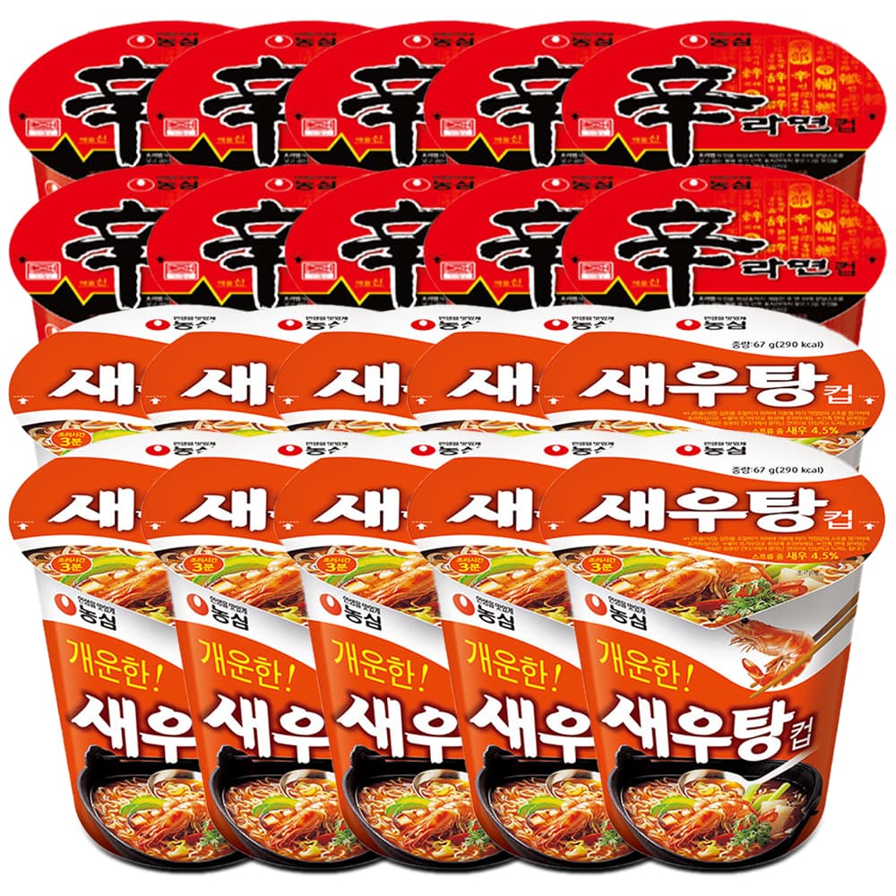 농심 컵라면 작은컵 2종 신라면65gx10개+새우탕67gx10개